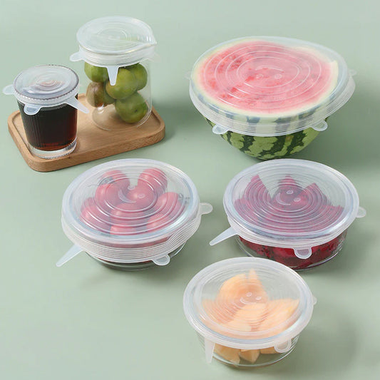 5619 Silicone Stretch Lids, Reusable Durable Food Storage Covers for Bowls, Fit for Different Sizes & Shapes of Container, Dishwasher & Freezer Safe - Set of 6 (113 Gm)